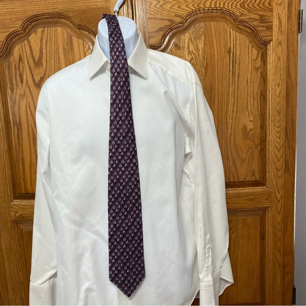 Ermenegildo Zegna Mens Tie Woven 100% Silk Purple Grey Geometric‎ Abstract Print